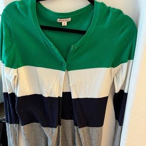 Green White Blue & Grey Cardigan size XS in Petite Womens. Merona Brand